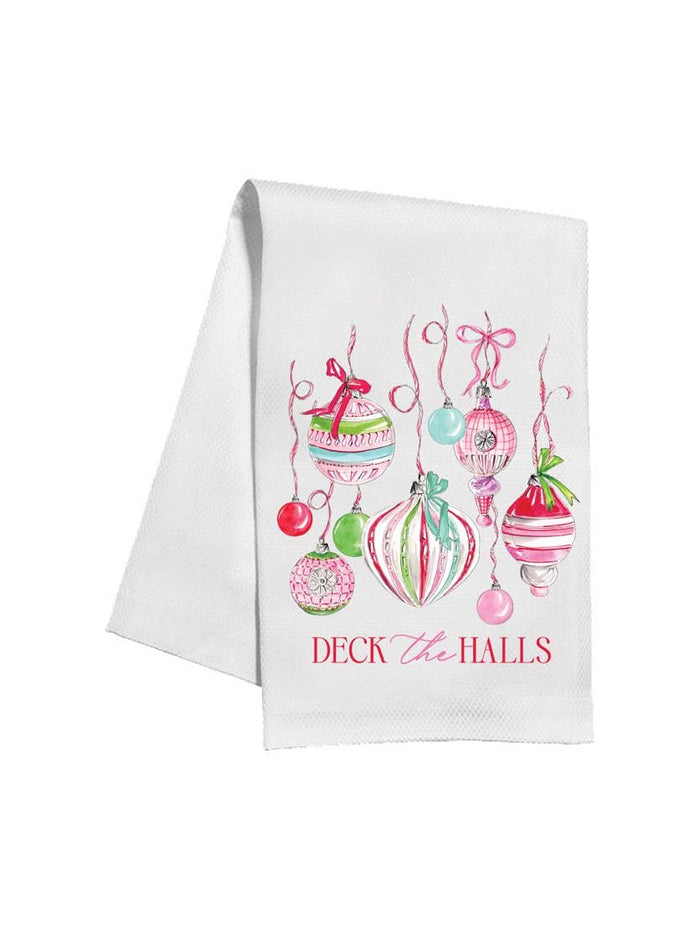 Deck The Halls Pink Vintage Hanging Ornaments Kitchen Towel