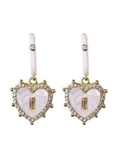 Diamond Capri Heart Drop Charm Earrings