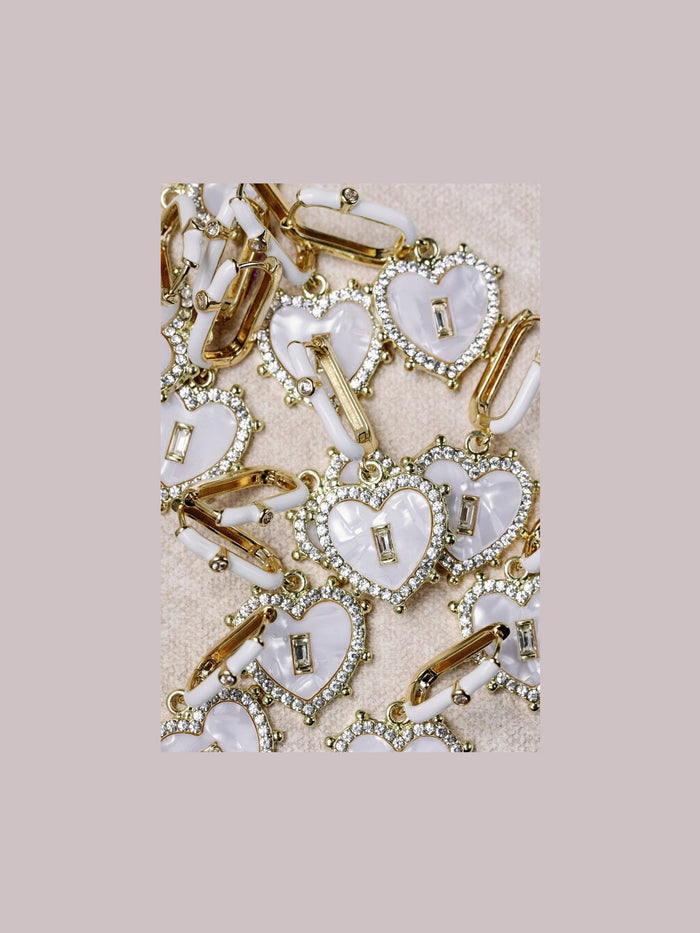 Diamond Capri Heart Drop Charm Earrings