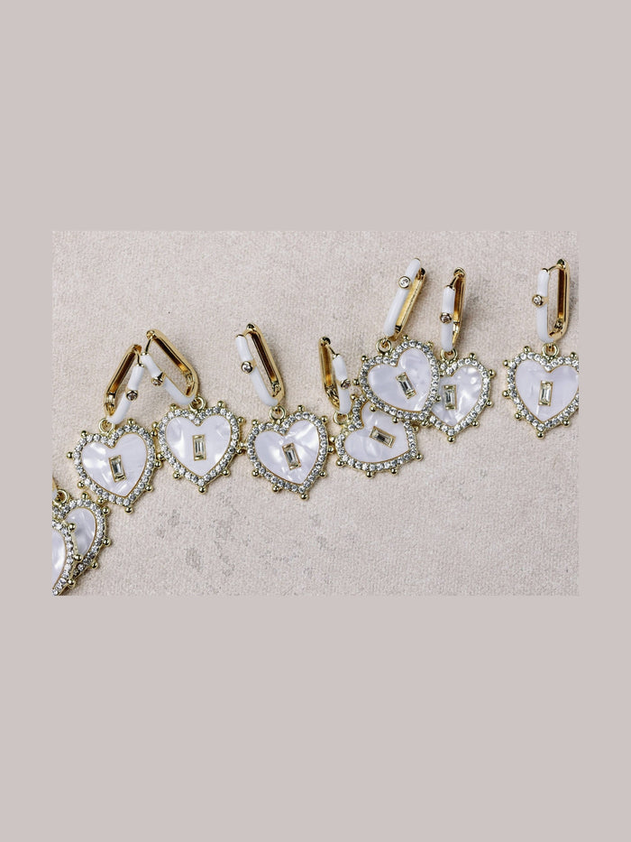 Diamond Capri Heart Drop Charm Earrings