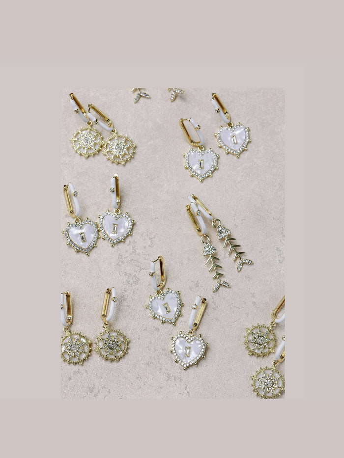 Diamond Capri Heart Drop Charm Earrings