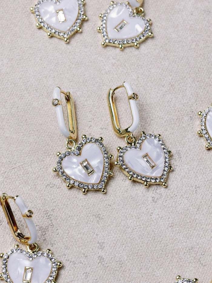 Diamond Capri Heart Drop Charm Earrings
