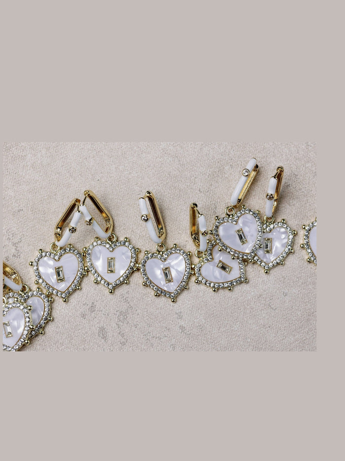 Diamond Capri Heart Drop Charm Earrings