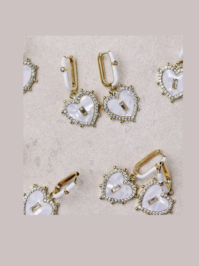 Diamond Capri Heart Drop Charm Earrings