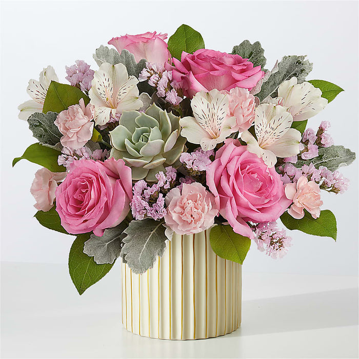 Dusty Rose Bouquet with Ivory Vase – BUEHLER'S FLORAL, Wooster OH
