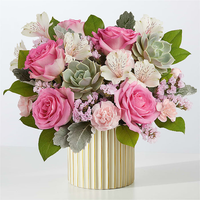 Dusty Rose Bouquet with Ivory Vase – BUEHLER'S FLORAL, Wooster OH