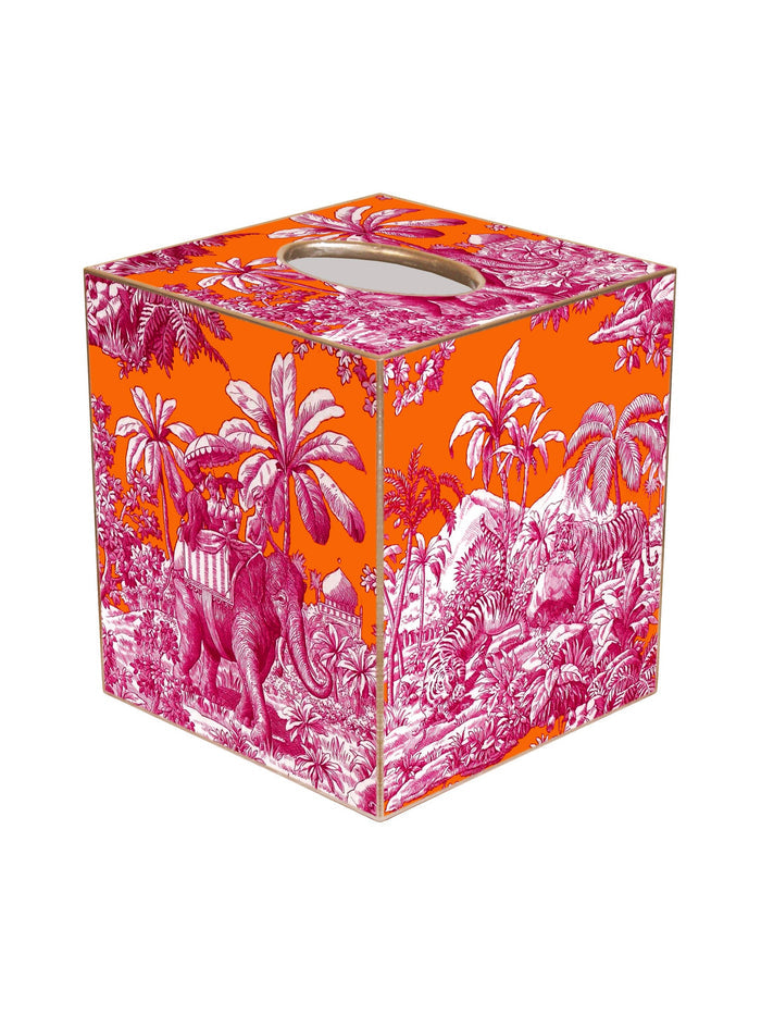 Elephant & Tiger Toile Handmade Tissue Box