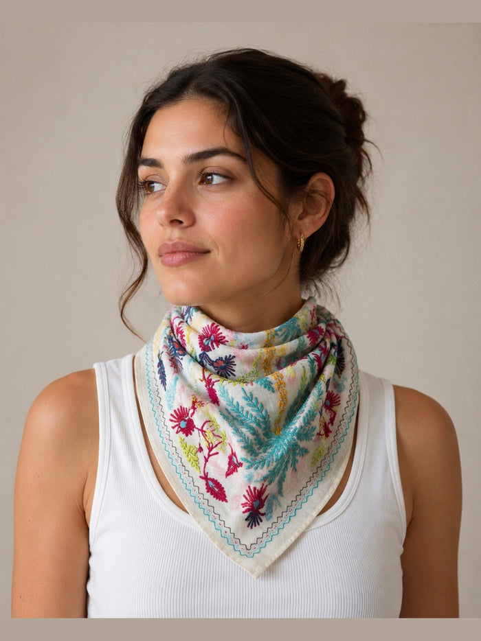 Embroidered Bandana - Beige