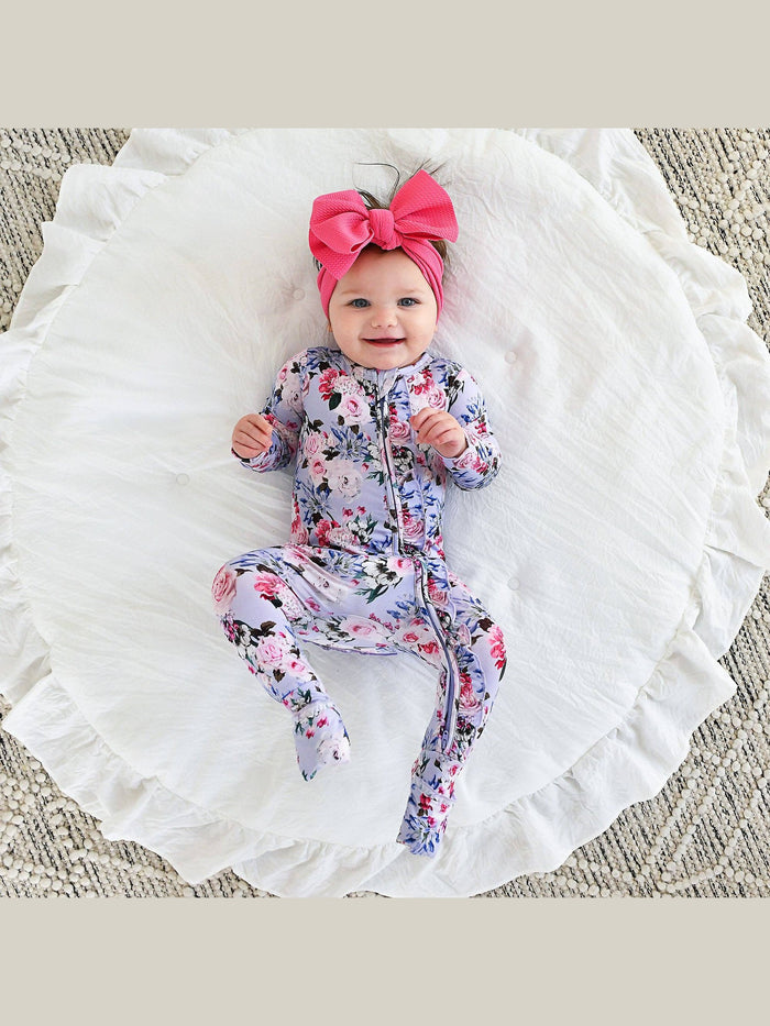 Emerson Floral Ruffle Zip Bamboo Baby Sleepies Little