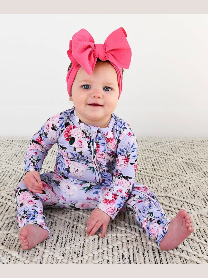 Emerson Floral Ruffle Zip Bamboo Baby Sleepies Little