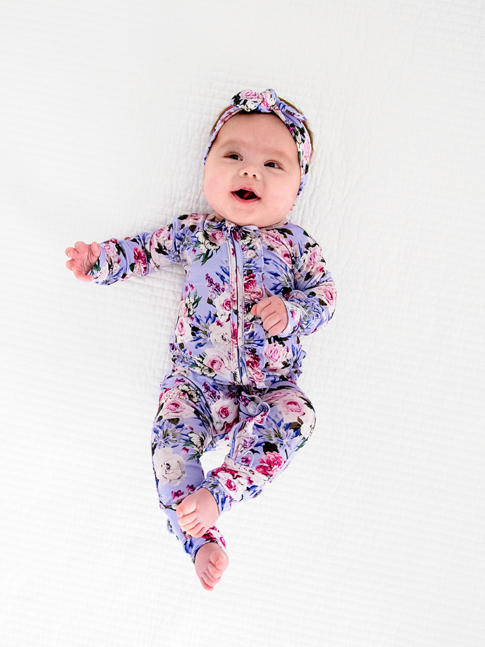 Emerson Floral Ruffle Zip Bamboo Baby Sleepies Little