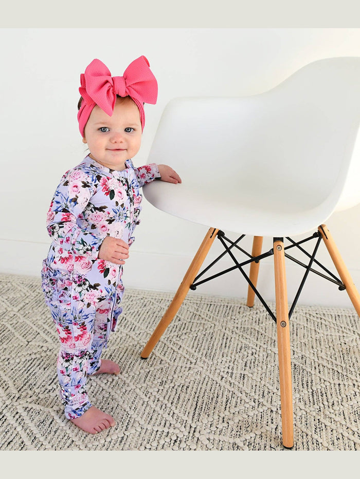 Emerson Floral Ruffle Zip Bamboo Baby Sleepies Little
