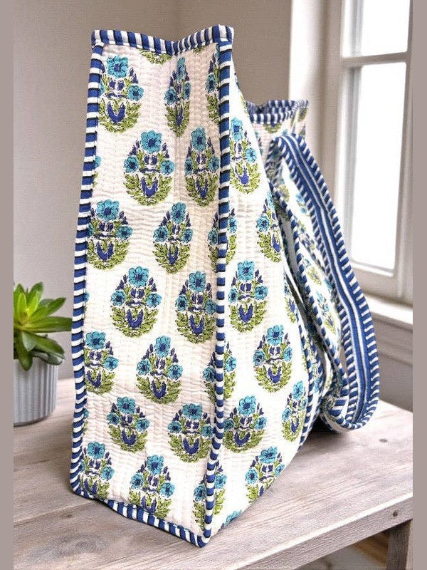 Emma Blue and White Floral Tote Bag