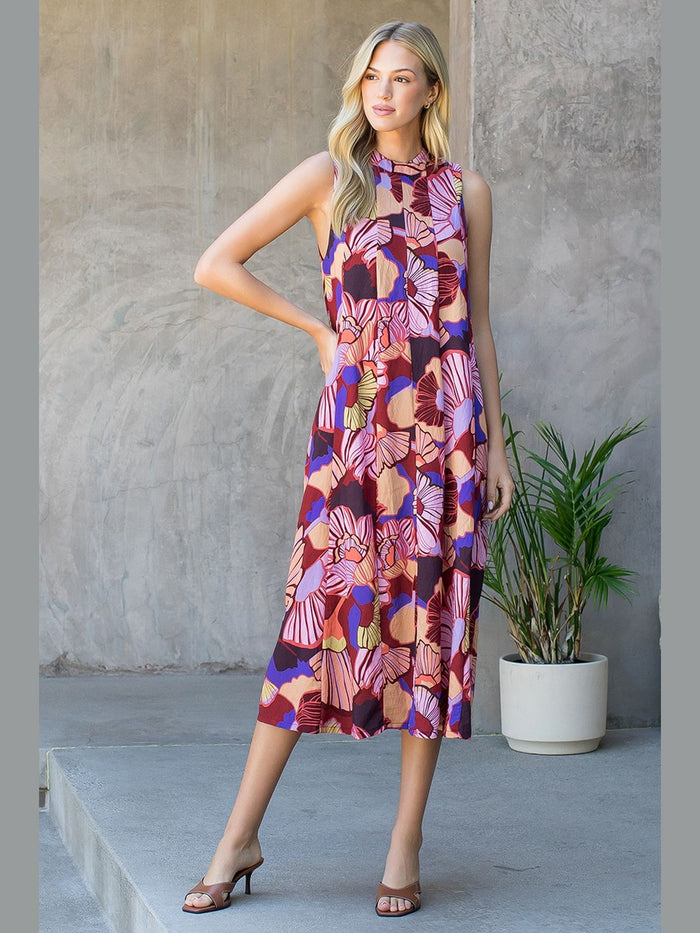 Fall Sleeveless Floral Print Dress