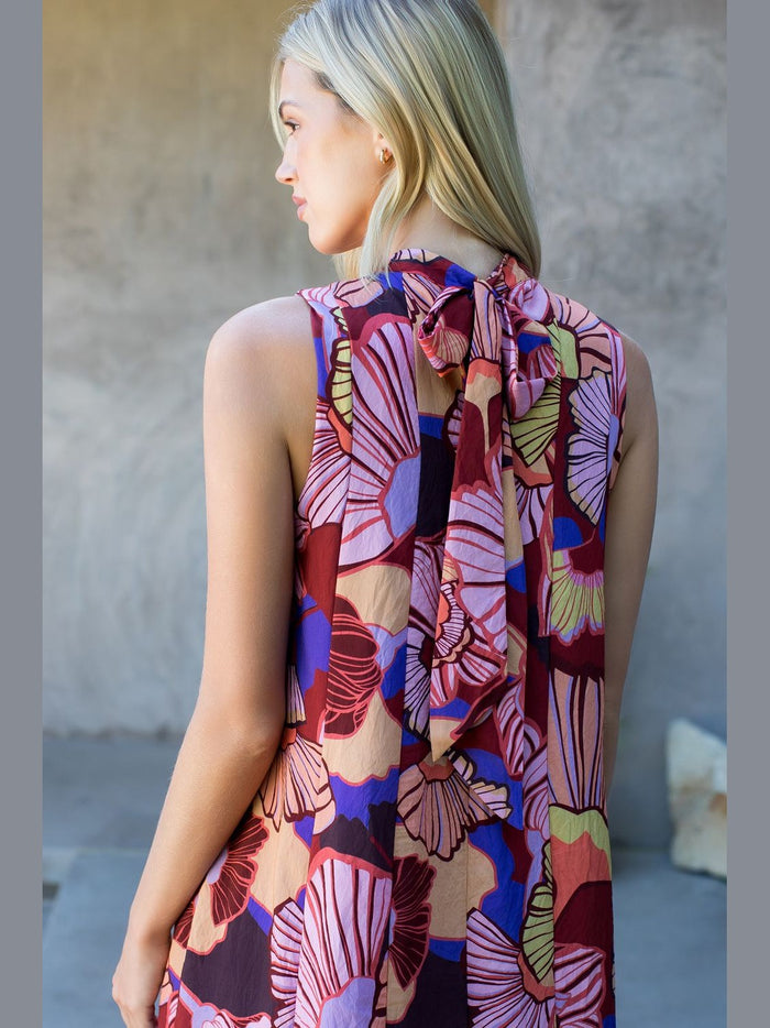Fall Sleeveless Floral Print Dress