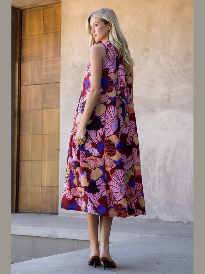 Fall Sleeveless Floral Print Dress