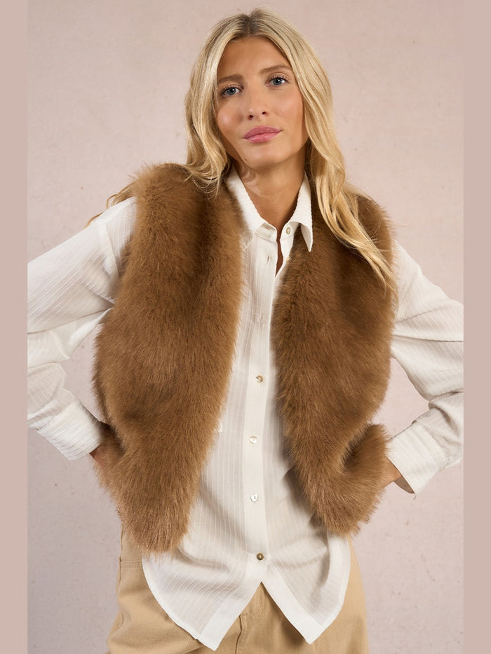 Faux Fur Vest - Camel