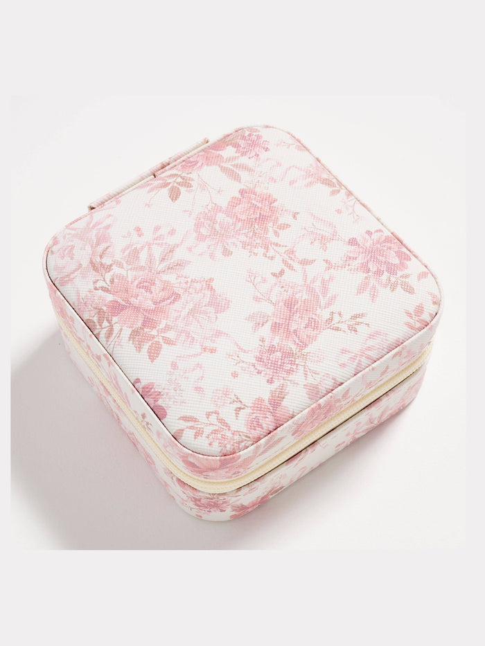 Floral Travel Jewelry Box with Mirror