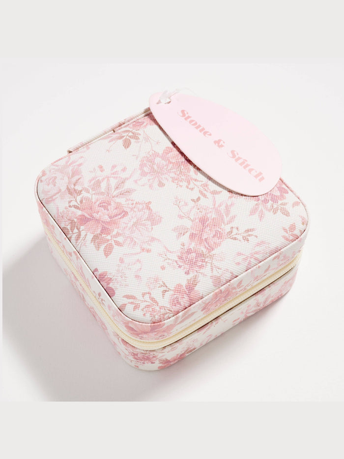 Floral Travel Jewelry Box with Mirror