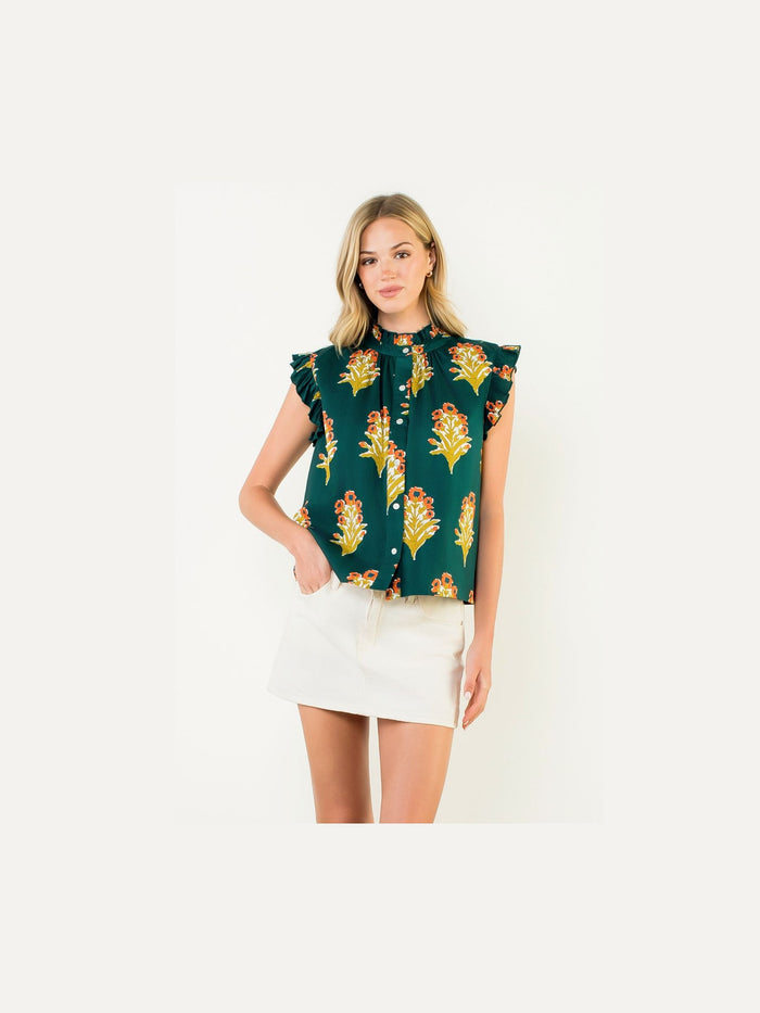 Flutter Sleeve Floral Detail Top