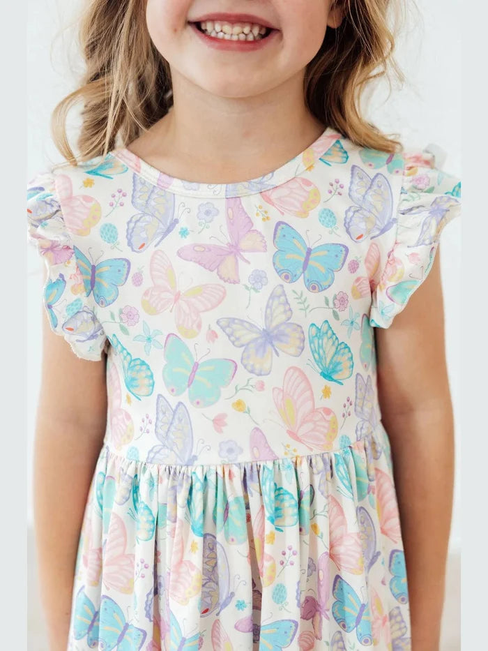 Fluttering Butterflies Flutter Sleeve Twirl Dress