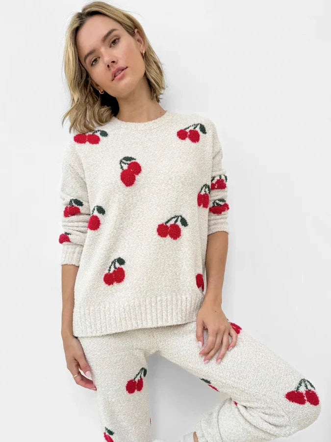 Fuzzy Sweater Set - Cherries