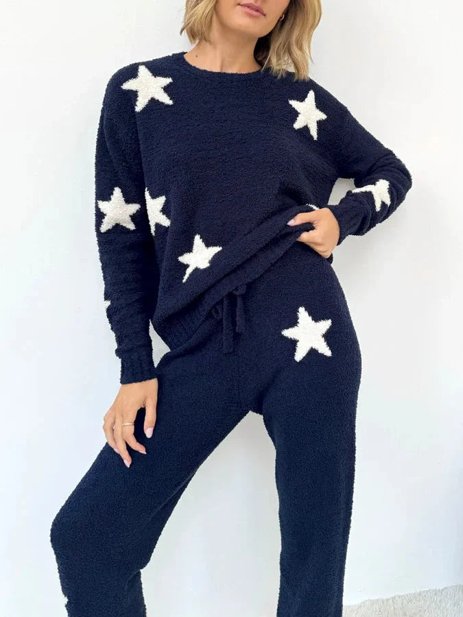 Fuzzy Sweater Set - Navy Oat Stars