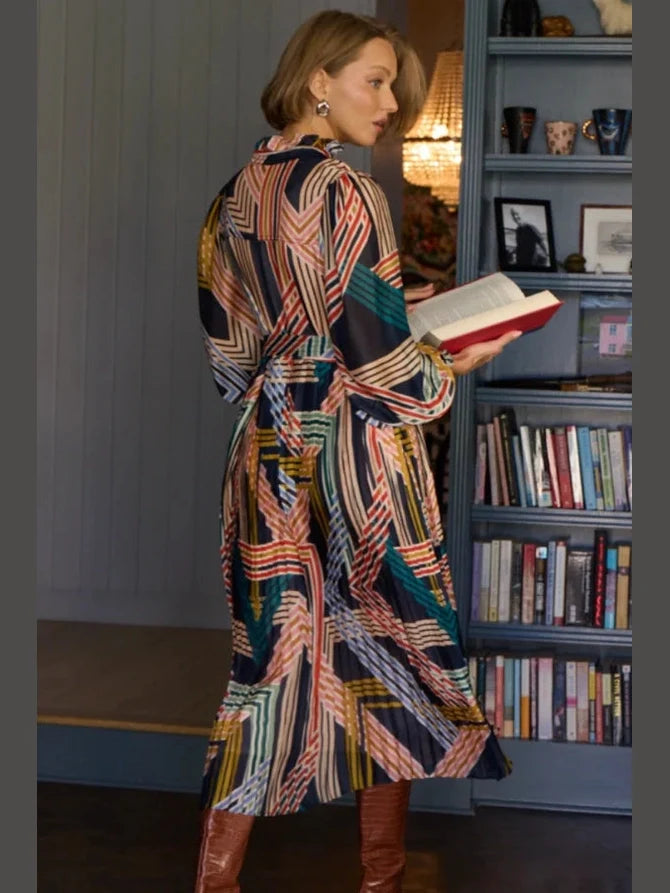Geo Print Pleated Midi Dress