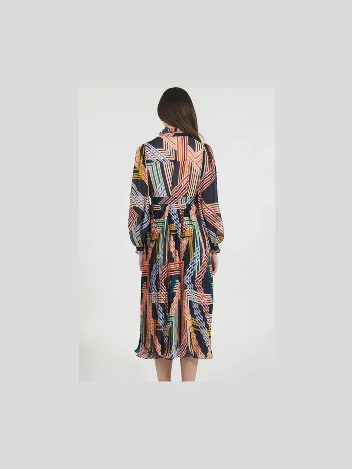 Geo Print Pleated Midi Dress