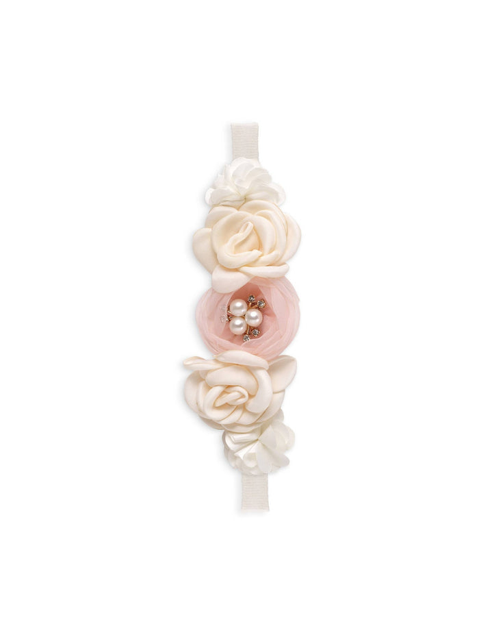 Girl's Headband with Faux Flowers  & Pearls