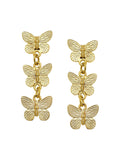 Gold Post Earrings with 3 Butterfly Drop