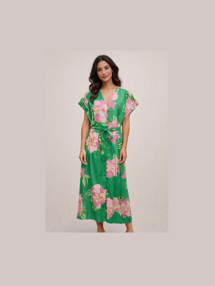 Green Floral Print Maxi Dress