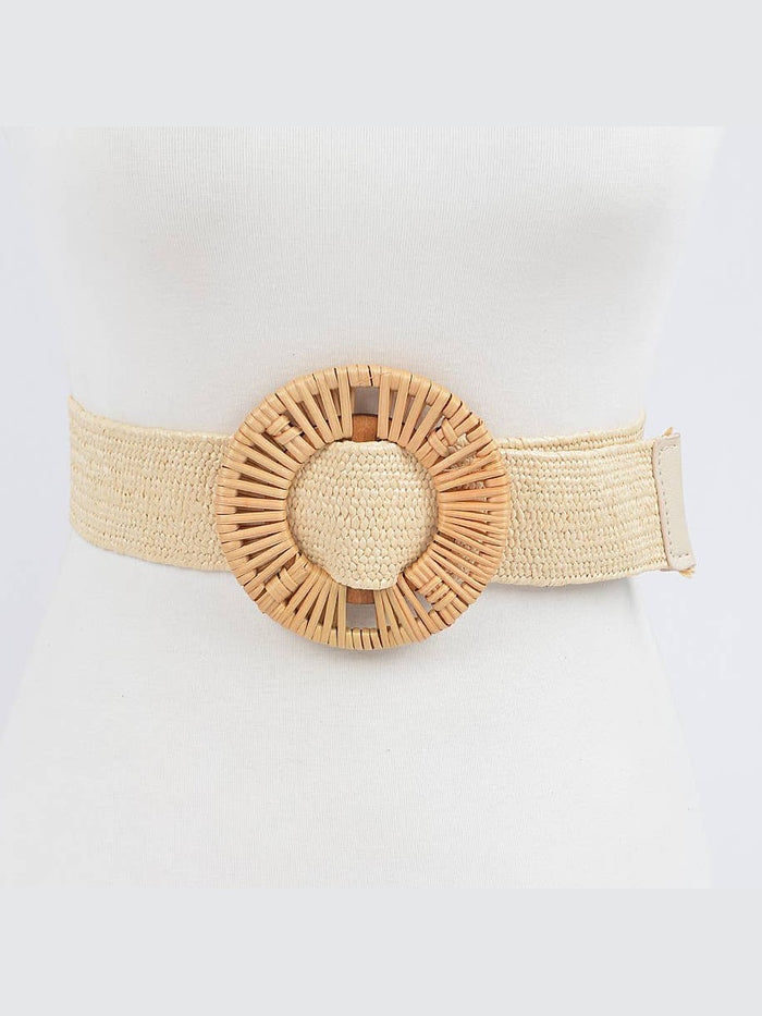 Handmade Bamboo Buckle Stretch Straw Belt