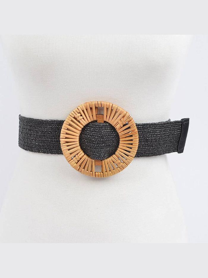 Handmade Bamboo Buckle Stretch Straw Belt