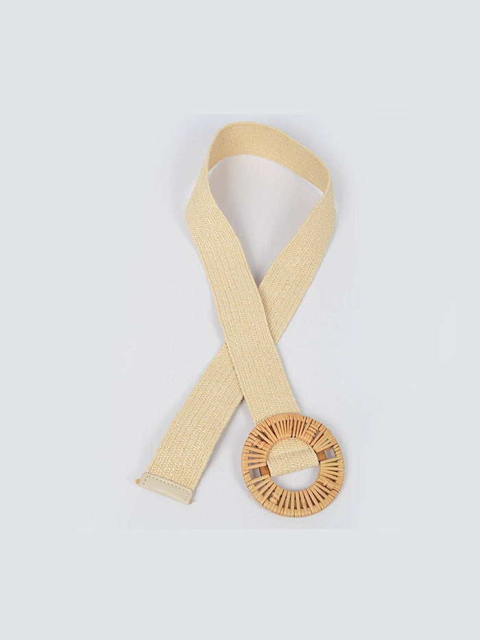 Handmade Bamboo Buckle Stretch Straw Belt