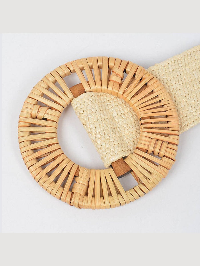 Handmade Bamboo Buckle Stretch Straw Belt