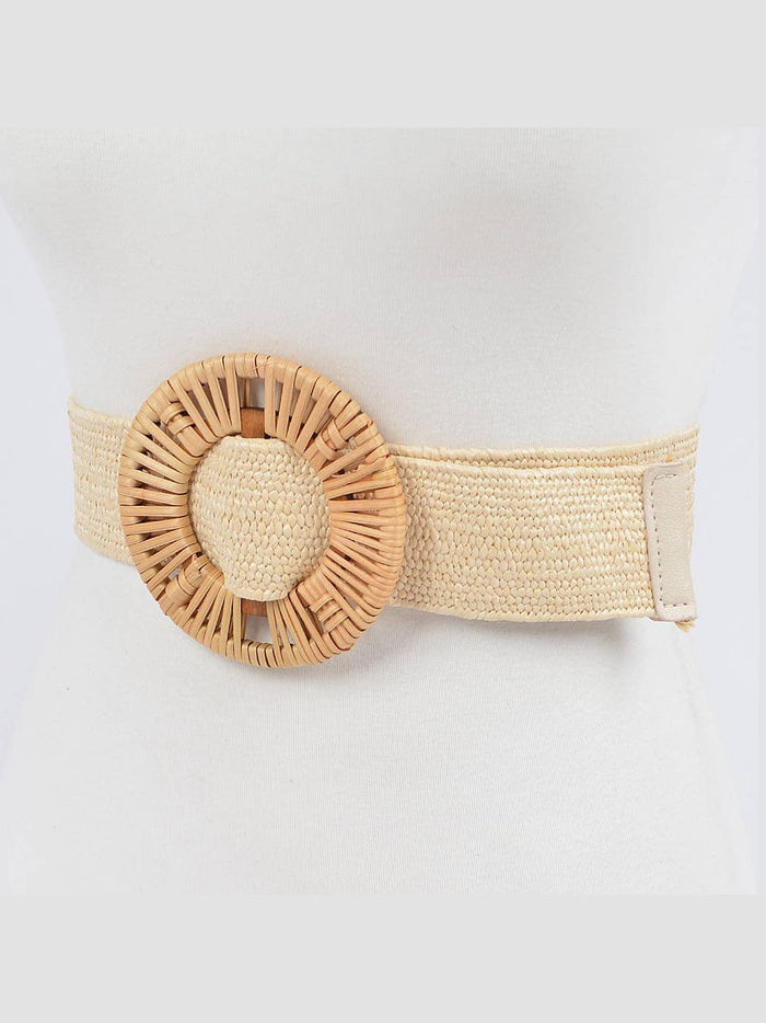 Handmade Bamboo Buckle Stretch Straw Belt