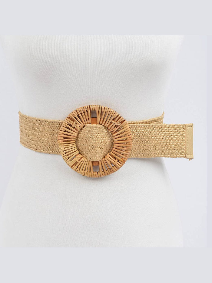 Handmade Bamboo Buckle Stretch Straw Belt