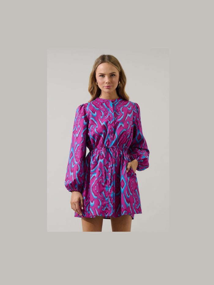 Ivani Abstract Luzma Drawstring Mini Dress