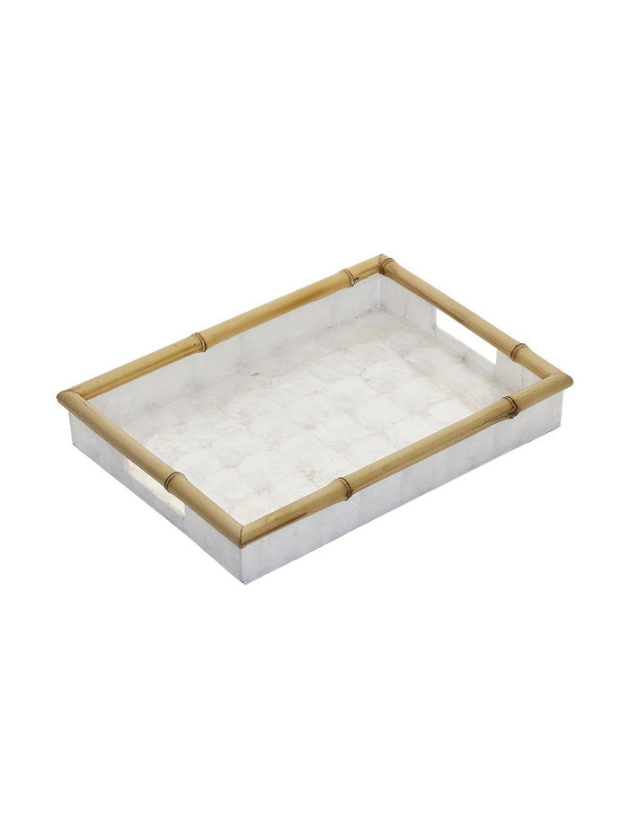 Ivory Capiz Tray w/ Bamboo Trim (Medium) 13.75 x 9.85 x 2.75