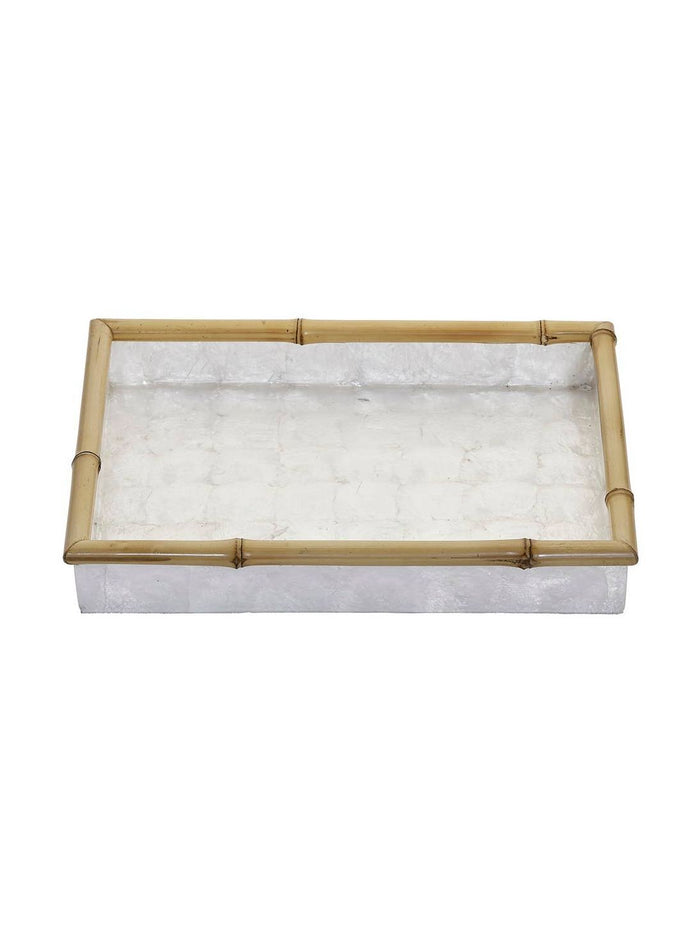 Ivory Capiz Tray w/ Bamboo Trim (Medium) 13.75 x 9.85 x 2.75
