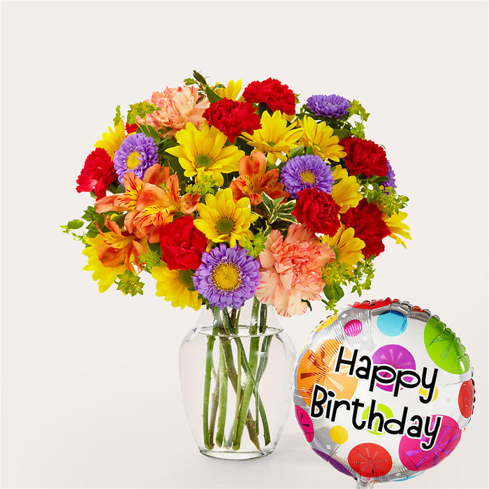 Kaleidoscope Bouquet with Birthday Balloon – BUEHLER'S FLORAL, Wooster OH