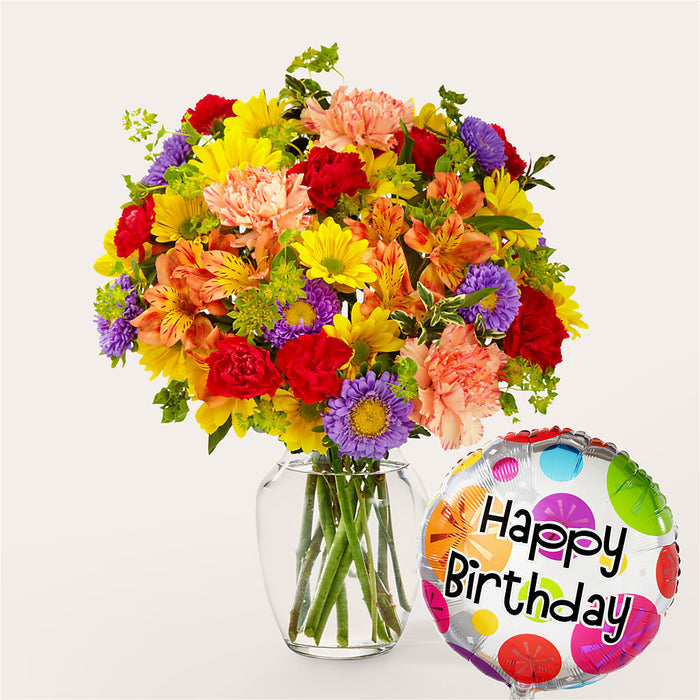 Kaleidoscope Bouquet with Birthday Balloon – BUEHLER'S FLORAL, Wooster OH