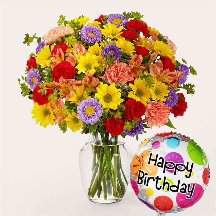 Kaleidoscope Bouquet with Birthday Balloon – BUEHLER'S FLORAL, Wooster OH