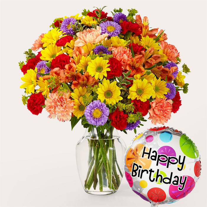 Kaleidoscope Bouquet with Birthday Balloon – BUEHLER'S FLORAL, Wooster OH