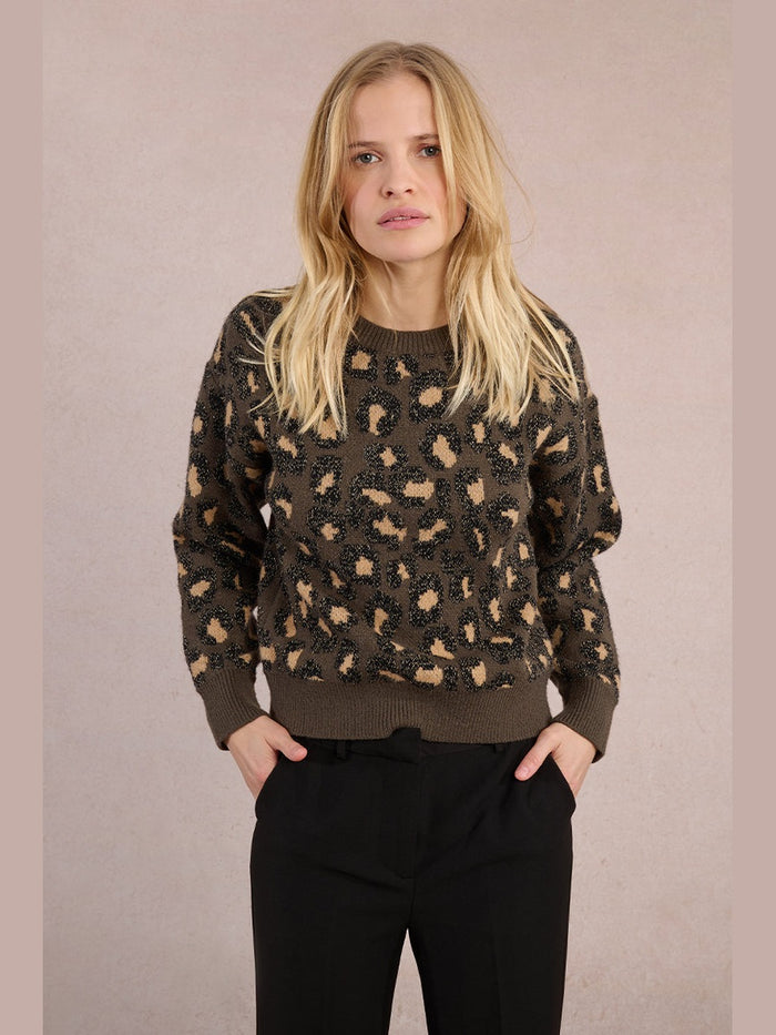 Knitted Sweater - Khaki Leopard