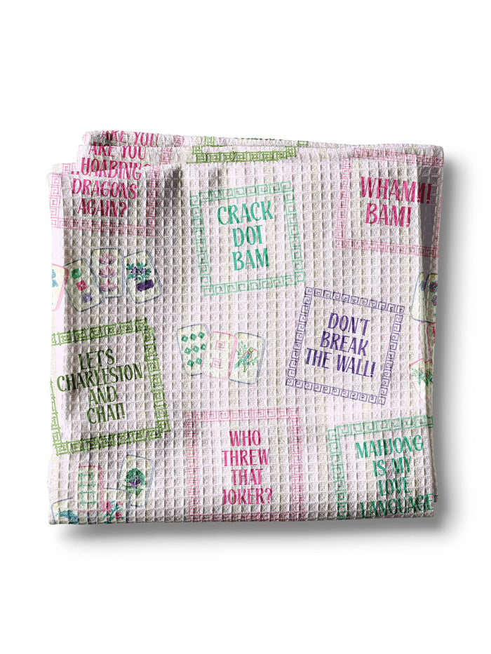 Mahjong Sayings Kitchen Towel Tile Game Decor Hostess Gift