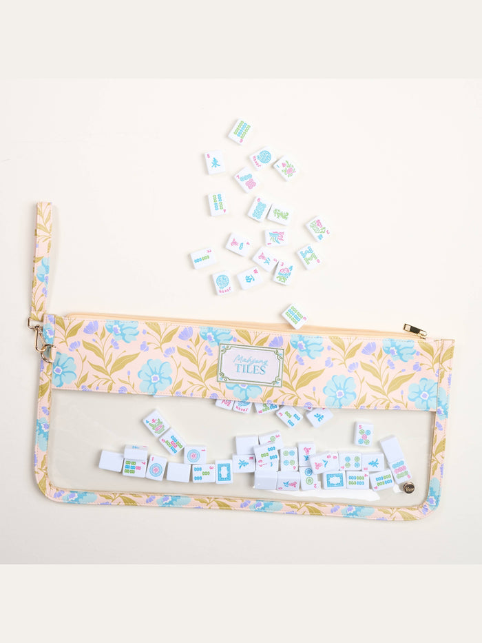 Mahjong Tile Keeper Pouch–Poppin' Petals Aqua