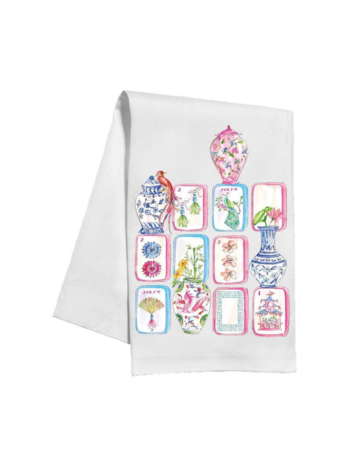 Mahjong Tiles and Chinoiserie Pots Kitchen Towel