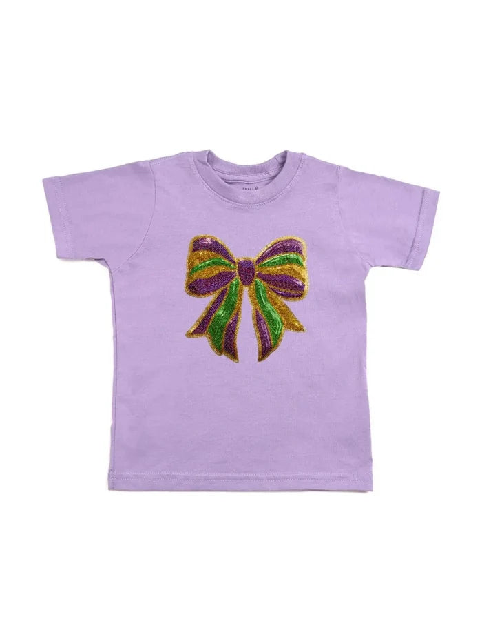 Mardi Gras Sequin Bow Patch Short Sleeve